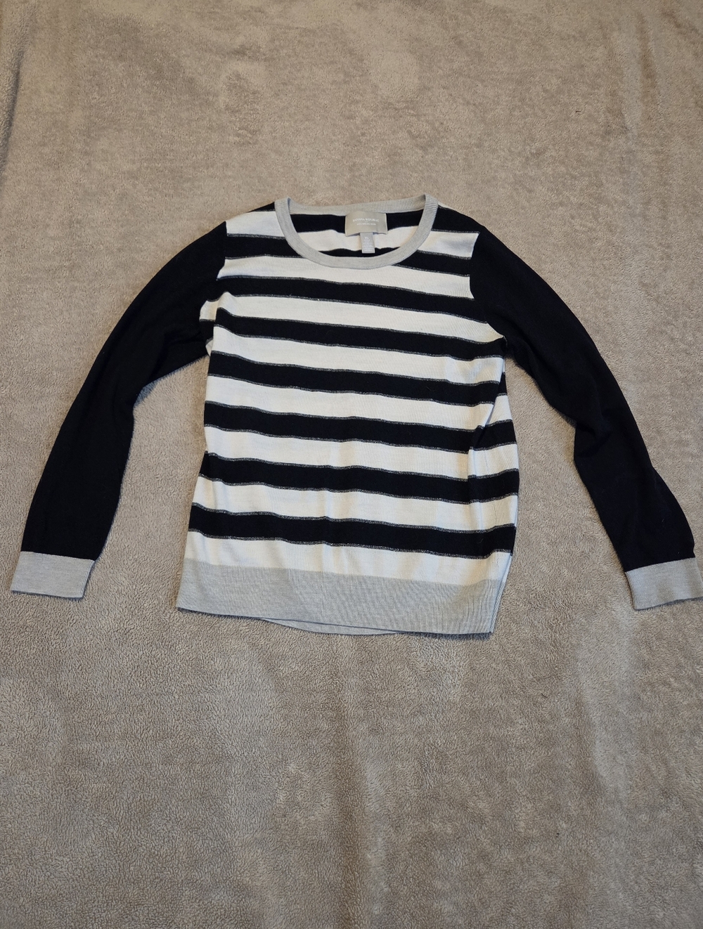 Banana Republic Black and White Striped Crewneck Sweater